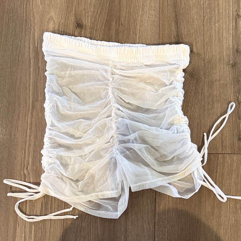 Fashion Nova White Ruched Mesh Athletic Shorts